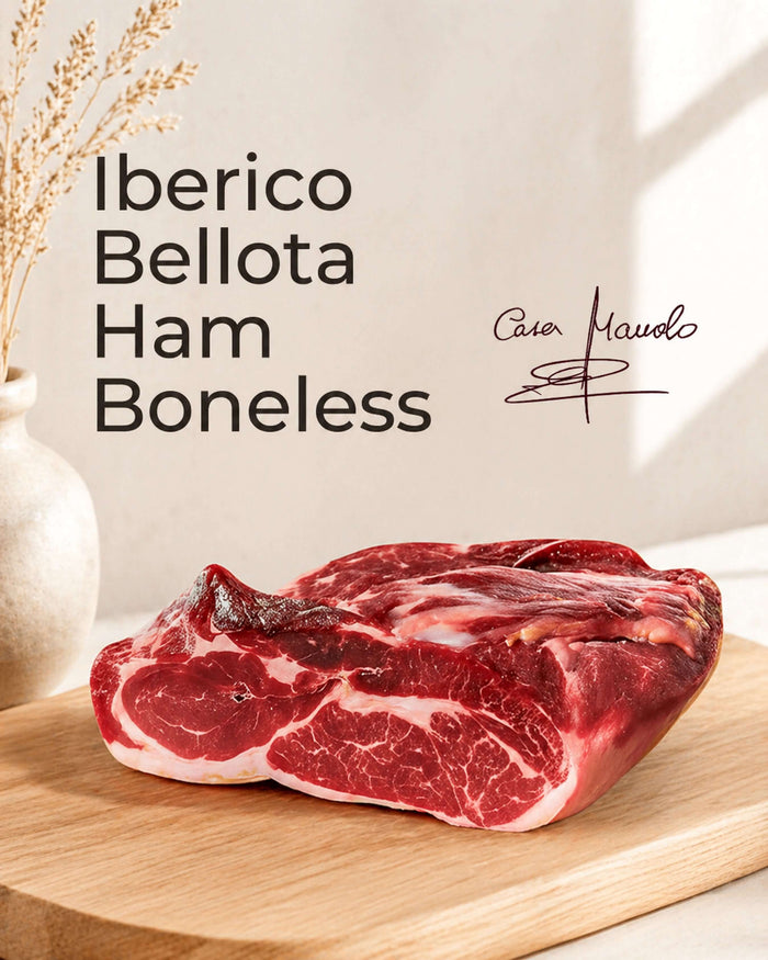 Iberico Bellota Ham - Boneless from Casa Manolo, premium Spanish cured ham prepared for easy serving