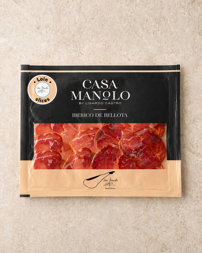Iberico Bellota Pork Loin Slices 100g from Casa Manolo, premium Spanish shop product