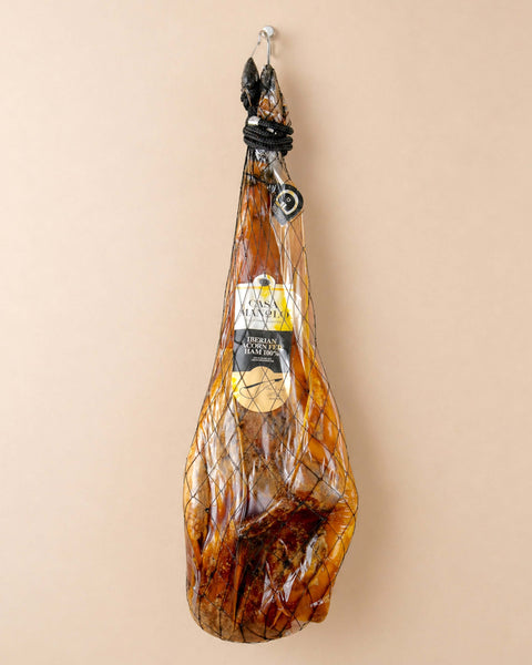 100% Pata Negra Ham from Casa Manolo, premium Spanish cured ham prepared for easy serving