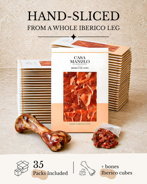 Iberico Cebo Master Hand Sliced Whole Leg Set · 35 Packs, Bone & Cubes
