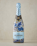 Vilarnau cava bottle in blue patterned packaging