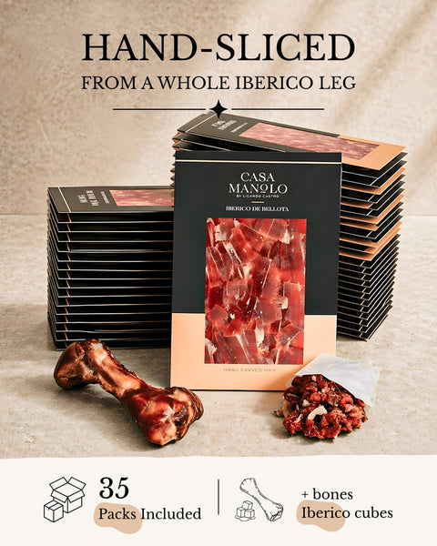Iberico Bellota Master Hand Sliced Whole Leg Set · 35 Packs, Bone & Cubes