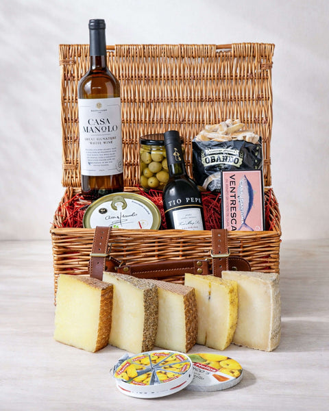 Artisan Manchego Cheese Tasting Hamper from Casa Manolo, aged Spanish cheese prepared for serving and gifting