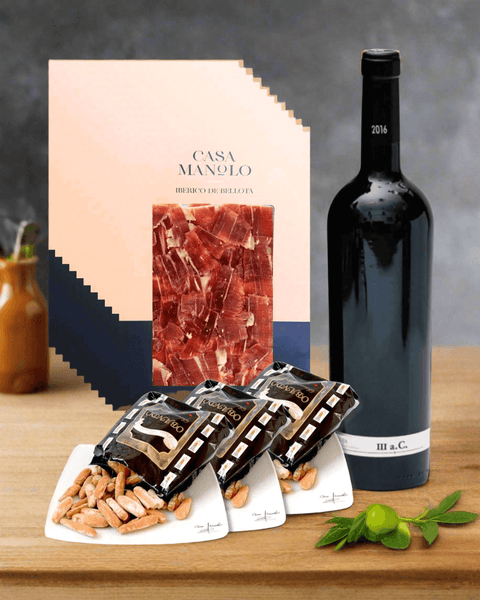 bellota iberico ham wine and picos fiesta pack spanish delicacies casa manolo uk