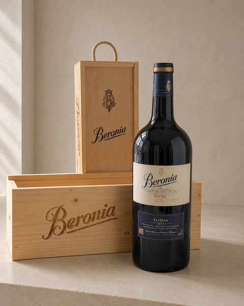 Beronia Rioja Reserva Double Magnum 3L from Casa Manolo, large-format Rioja red wine bottle with wooden presentation box