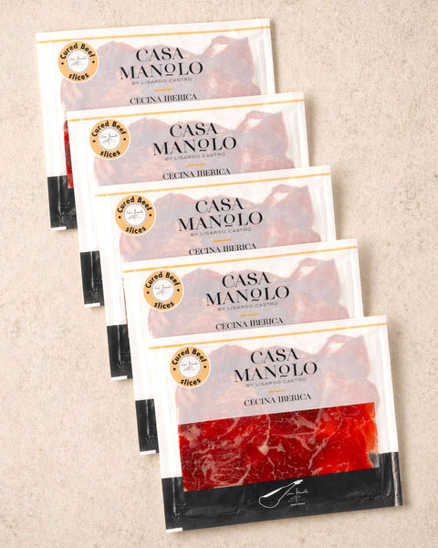 Cecina de León Slices - 5 Pack from Casa Manolo, premium Spanish food gift set for hosting or gifting