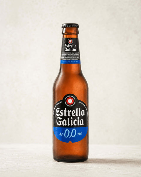 Estrella Galicia Alcohol Free from Casa Manolo, Spanish beer bottle ready to serve chilled