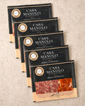 Iberico Bellota Chorizo & Salchichon Slices - 5 Pack from Casa Manolo, premium Spanish food gift set for hosting or gifting