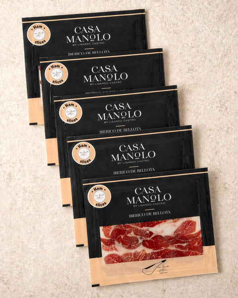 Iberico Bellota Ham - 5 Pack from Casa Manolo, premium Spanish food gift set for hosting or gifting
