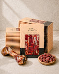Iberico Bellota Master Hand Sliced Whole Leg Set - 35 Packs, Bone & Cubes from Casa Manolo, premium Spanish food gift set for hosting or gifting