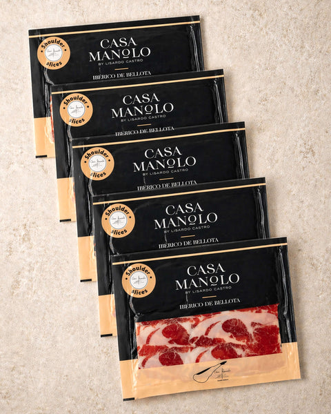 Iberico Bellota Shoulder - 5 Pack from Casa Manolo, premium Spanish food gift set for hosting or gifting