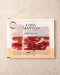 Iberico Cebo Ham 100g from Casa Manolo, premium Spanish cured ham prepared for easy serving