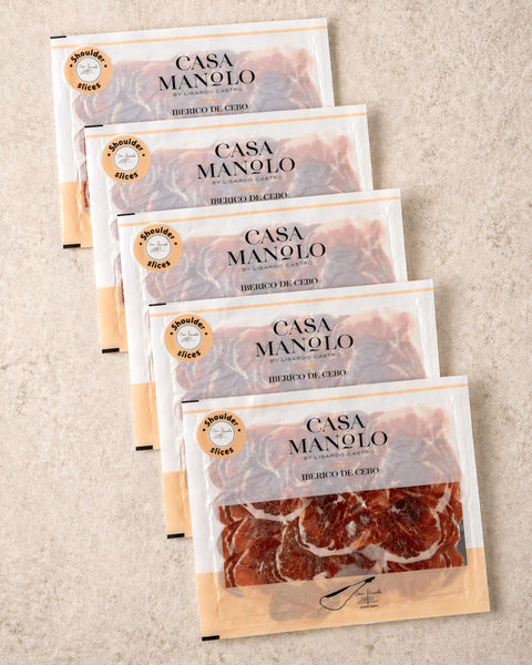 Iberico Cebo Shoulder - 5 Pack from Casa Manolo, premium Spanish food gift set for hosting or gifting