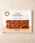 Iberico Spicy Chorizo Slices 100g from Casa Manolo, Spanish charcuterie ready for tapas boards and sharing