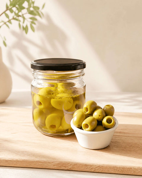 Pitted Manzanilla Olives from Casa Manolo, Spanish deli product for tapas boards or pairings