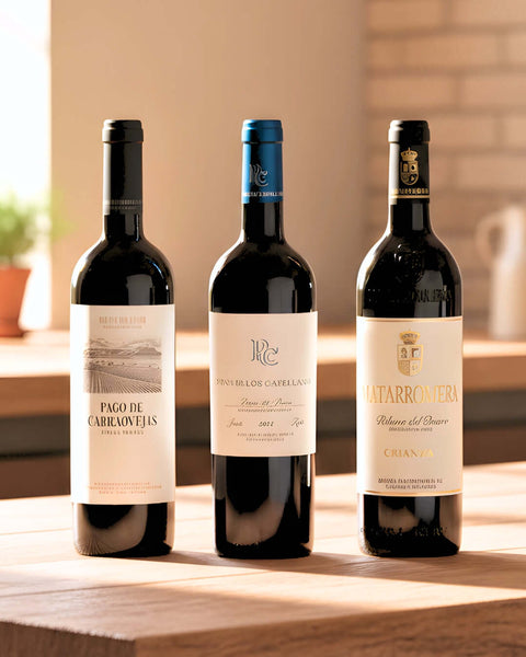 Ribera Wine Collection – Signature Trio featuring Pago de Carraovejas, Rey Roble, and Matarromera bottles.